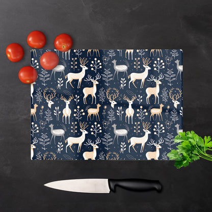 Reindeer Whimsical Illustration Pattern Glass Chopping Board