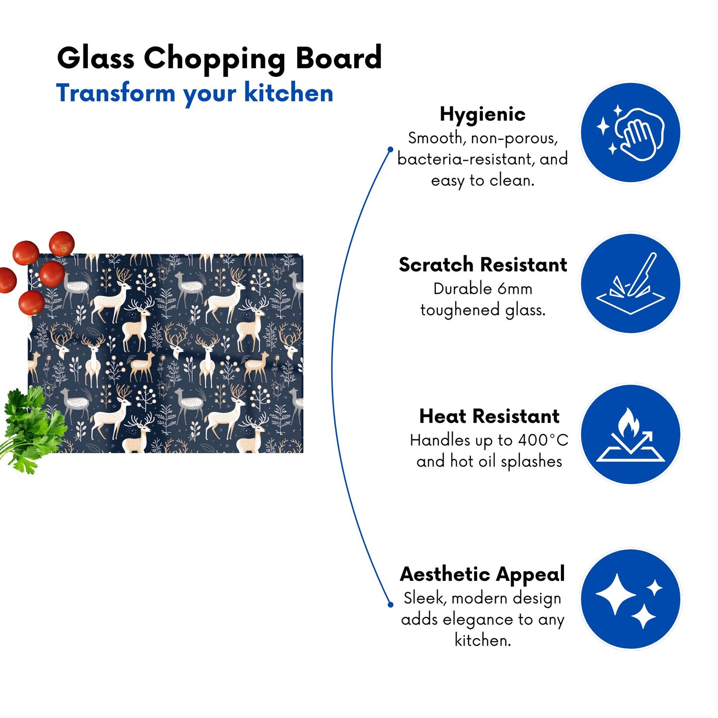 Reindeer Whimsical Illustration Pattern Glass Chopping Board