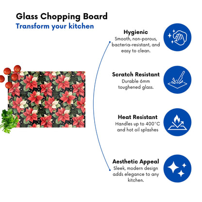 Poinsettia Watercolor Style Glass Chopping Board
