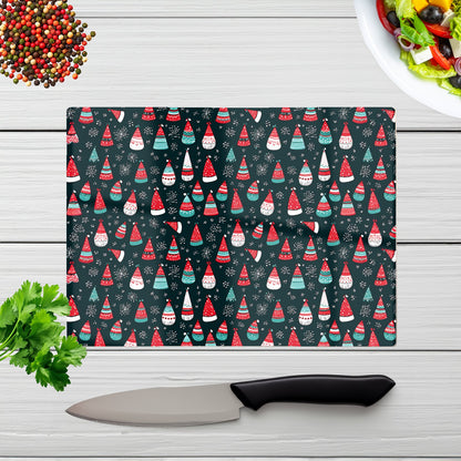 Hand Drawn Cheerful Santa Hats Glass Chopping Board