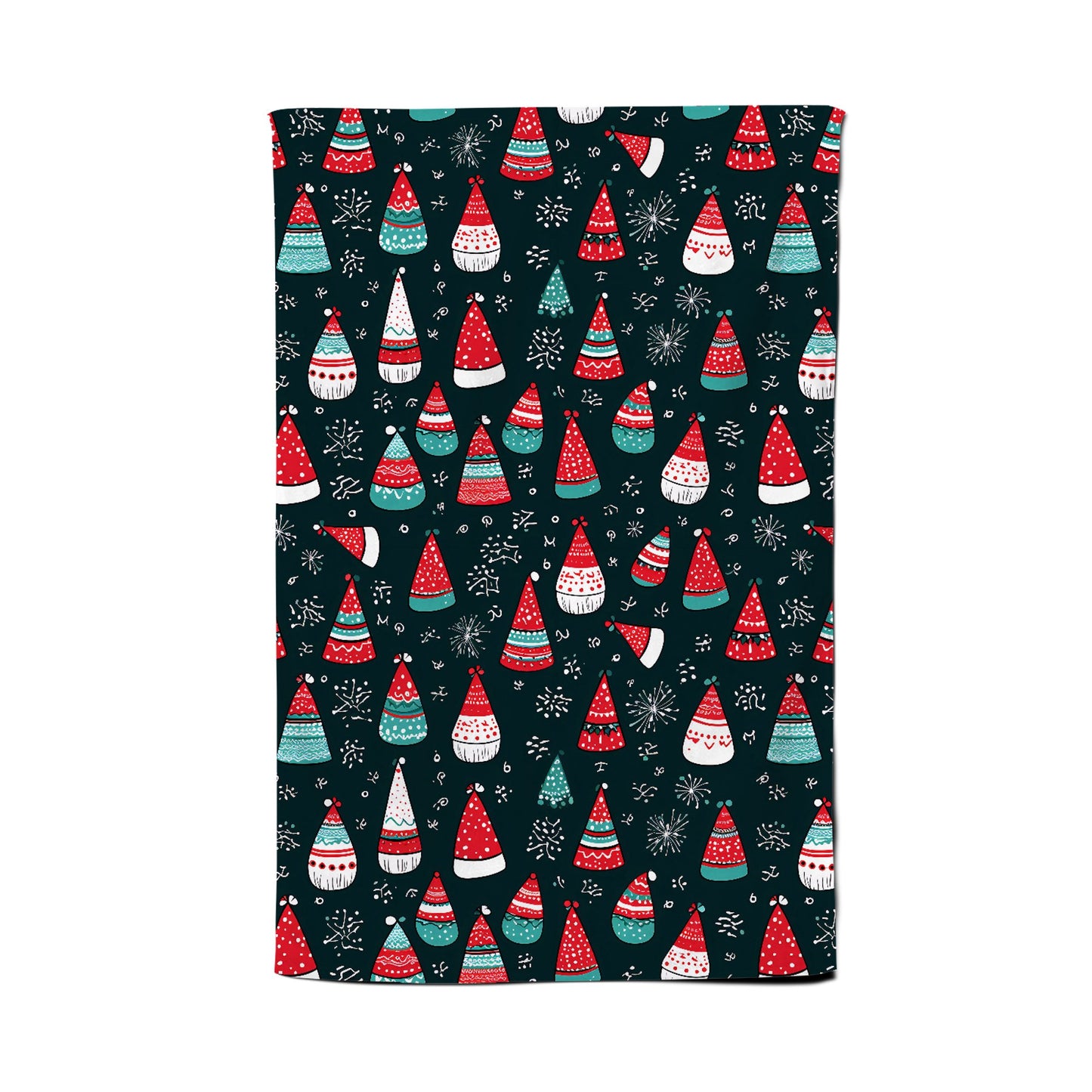Hand Drawn Cheerful Santa Hats Tea Towel