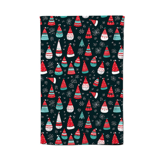 Hand Drawn Cheerful Santa Hats Tea Towel