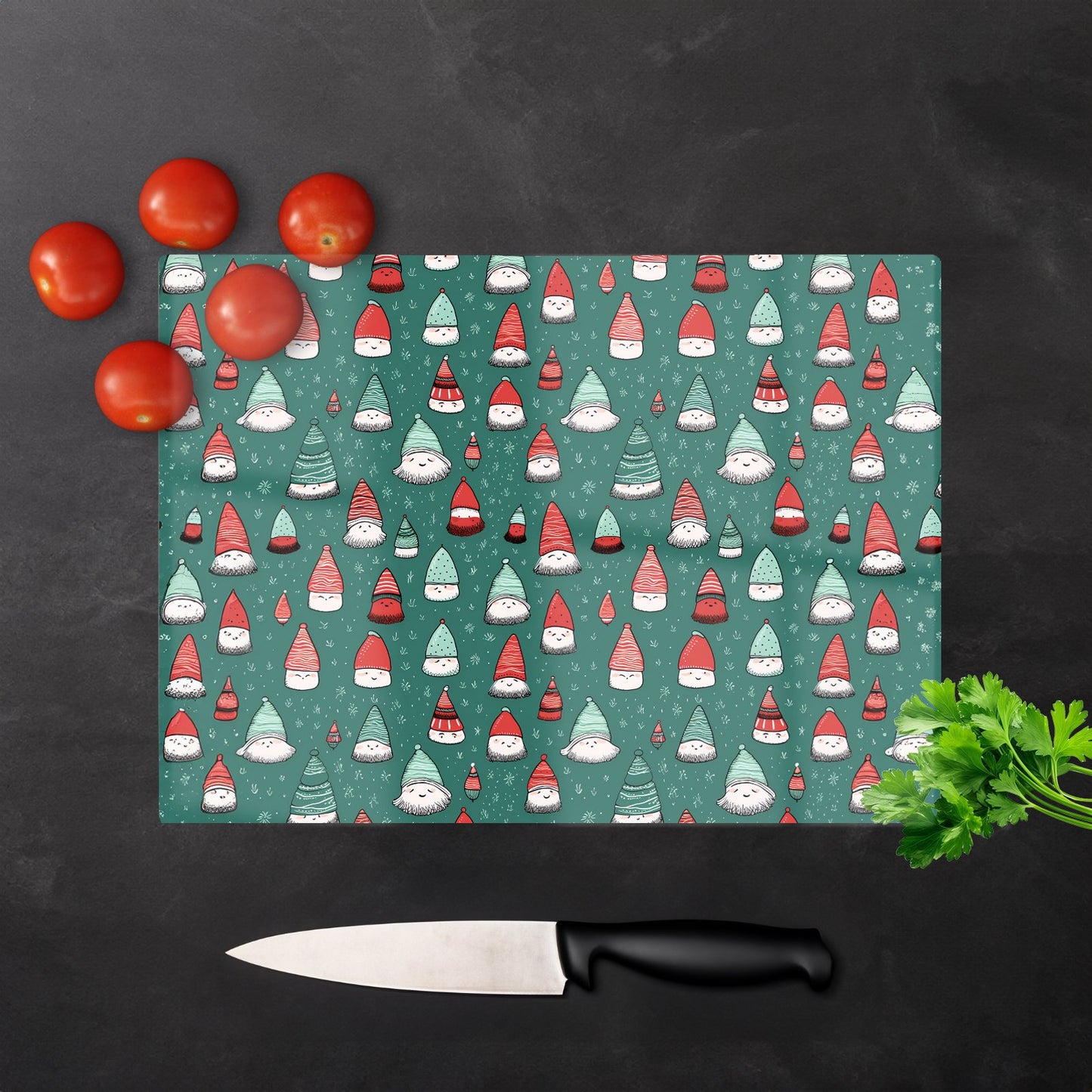 Hand Drawn Joyful Santa Hats Glass Chopping Board