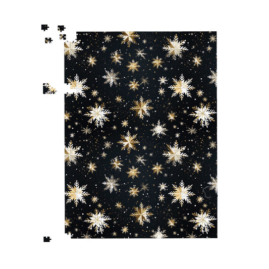 Silver Gold Snowflake Pattern Jigsaw Puzzle