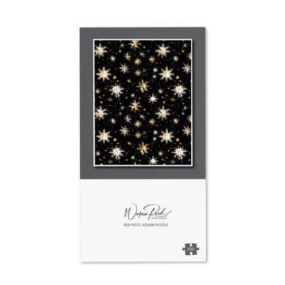 Silver Gold Snowflake Pattern Jigsaw Puzzle
