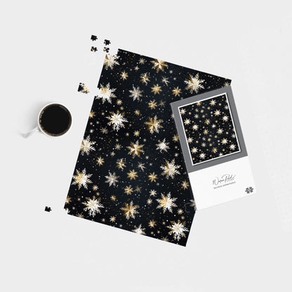 Silver Gold Snowflake Pattern Jigsaw Puzzle