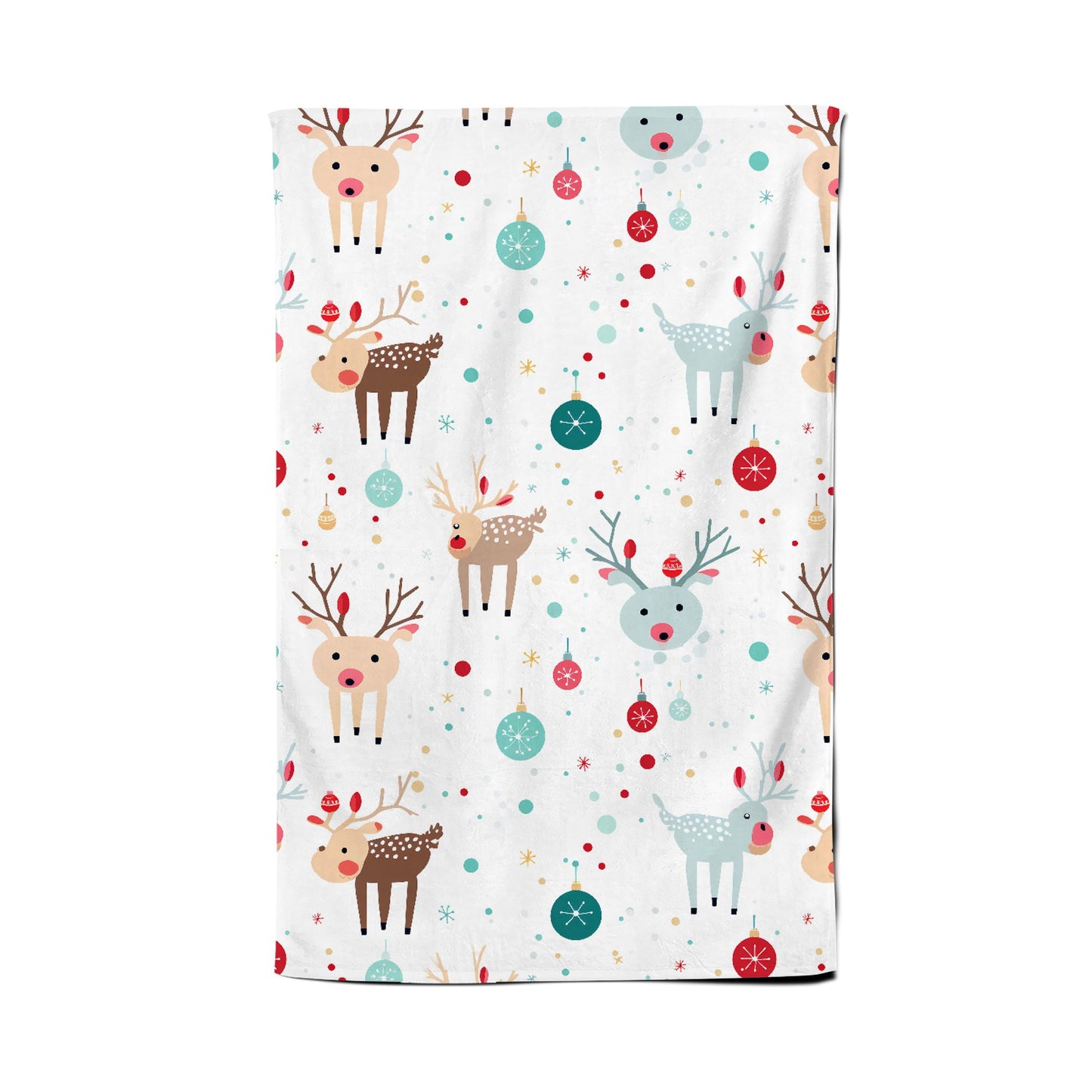 Happy Reindeer With Christmas Lights Tea Towel