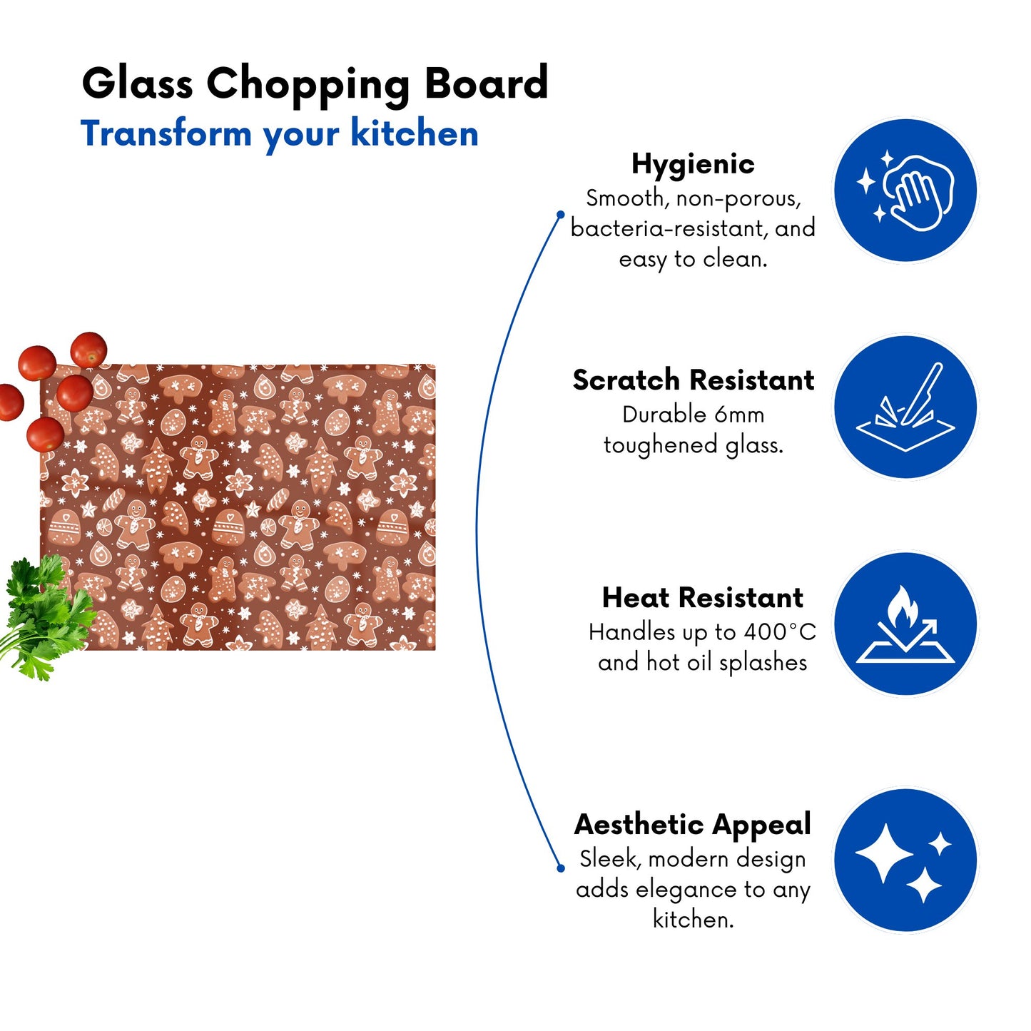 Gingerbread Cookies Glass Chopping Board