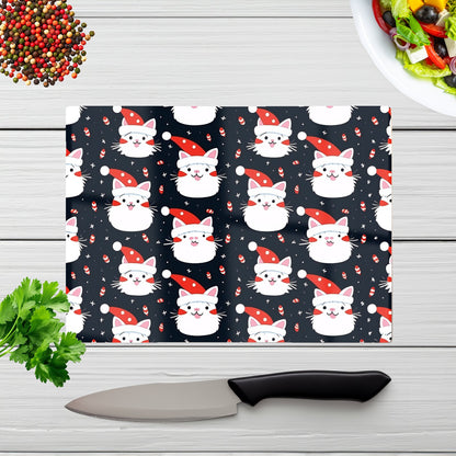 Cute Cats Wearing Santa Claus Hats Glass Chopping Board
