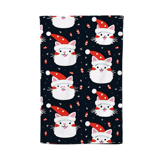 Cute Cats Wearing Santa Claus Hats Tea Towel