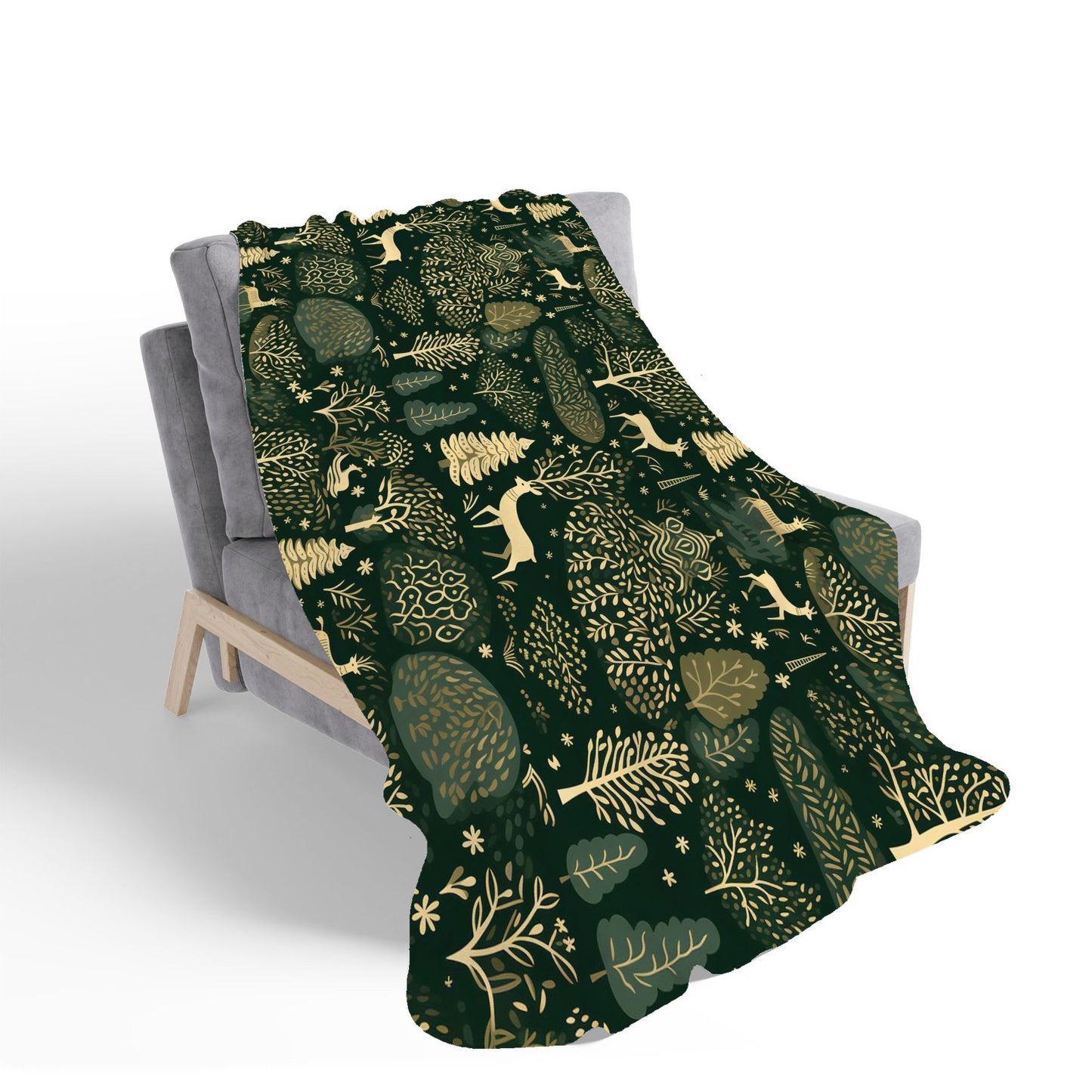 Green Christmas Woodlands Sherpa Blanket