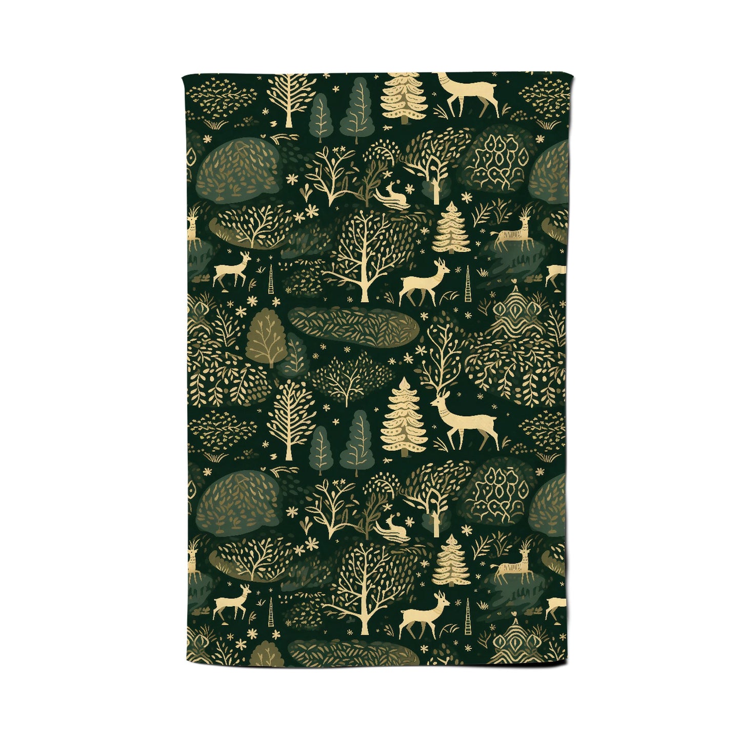 Green Christmas Woodlands Tea Towel