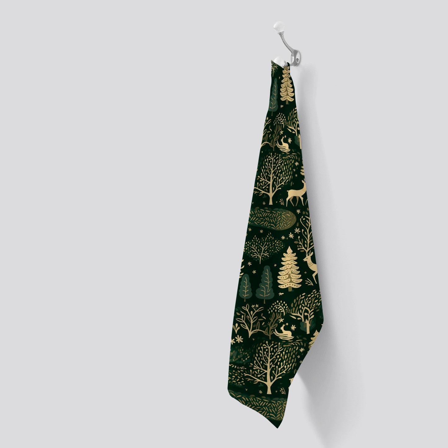 Green Christmas Woodlands Tea Towel