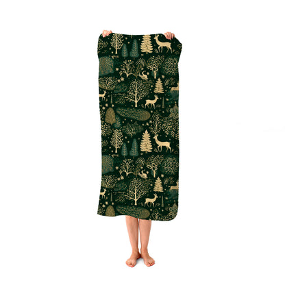 Green Christmas Woodlands Beach Towel