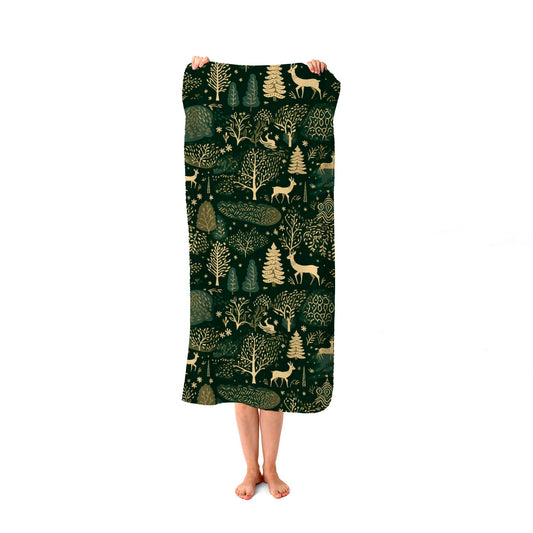 Green Christmas Woodlands Beach Towel
