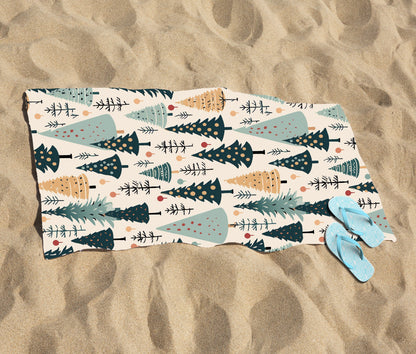 Boho Inspired Christmas Tree Pattern Beach Towel