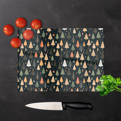 Boho Inspired Christmas Trees Glass Chopping Board