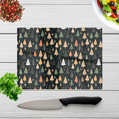 Boho Inspired Christmas Trees Glass Chopping Board