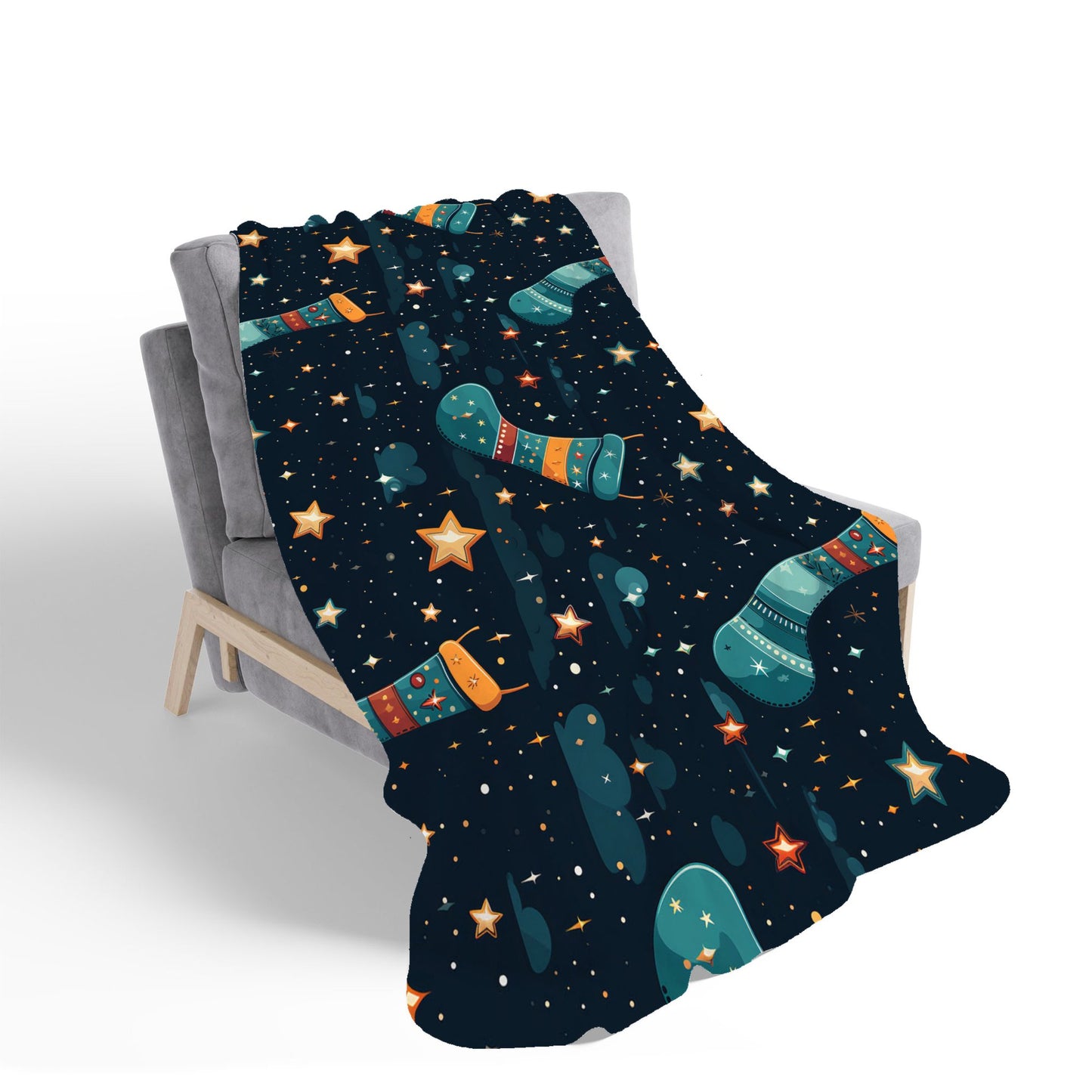 Christmas Stocking In A Starry Night Sky Sherpa Blanket