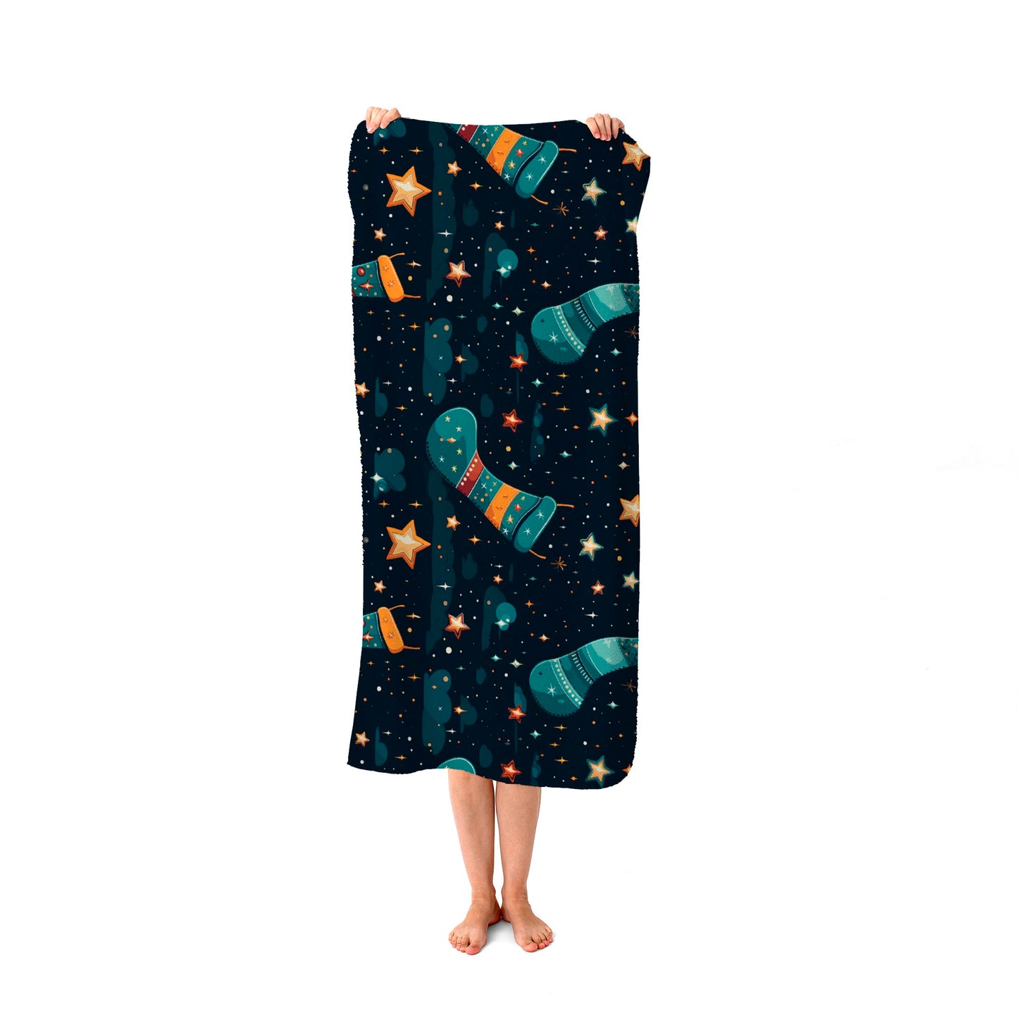 Christmas Stocking In A Starry Night Sky Beach Towel