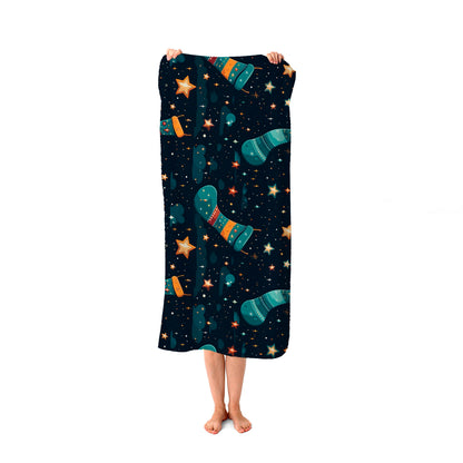 Christmas Stocking In A Starry Night Sky Beach Towel