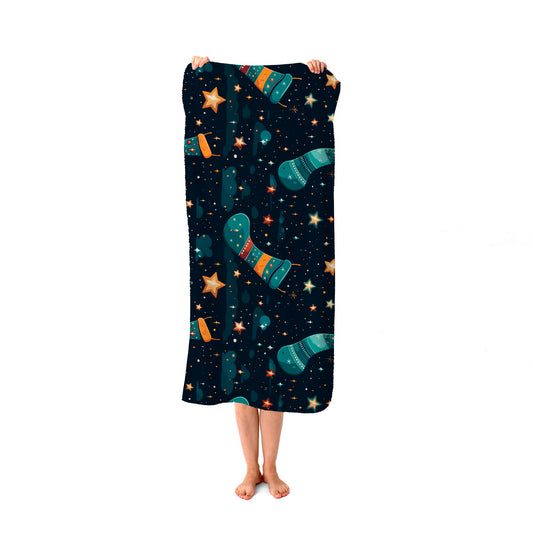 Christmas Stocking In A Starry Night Sky Beach Towel