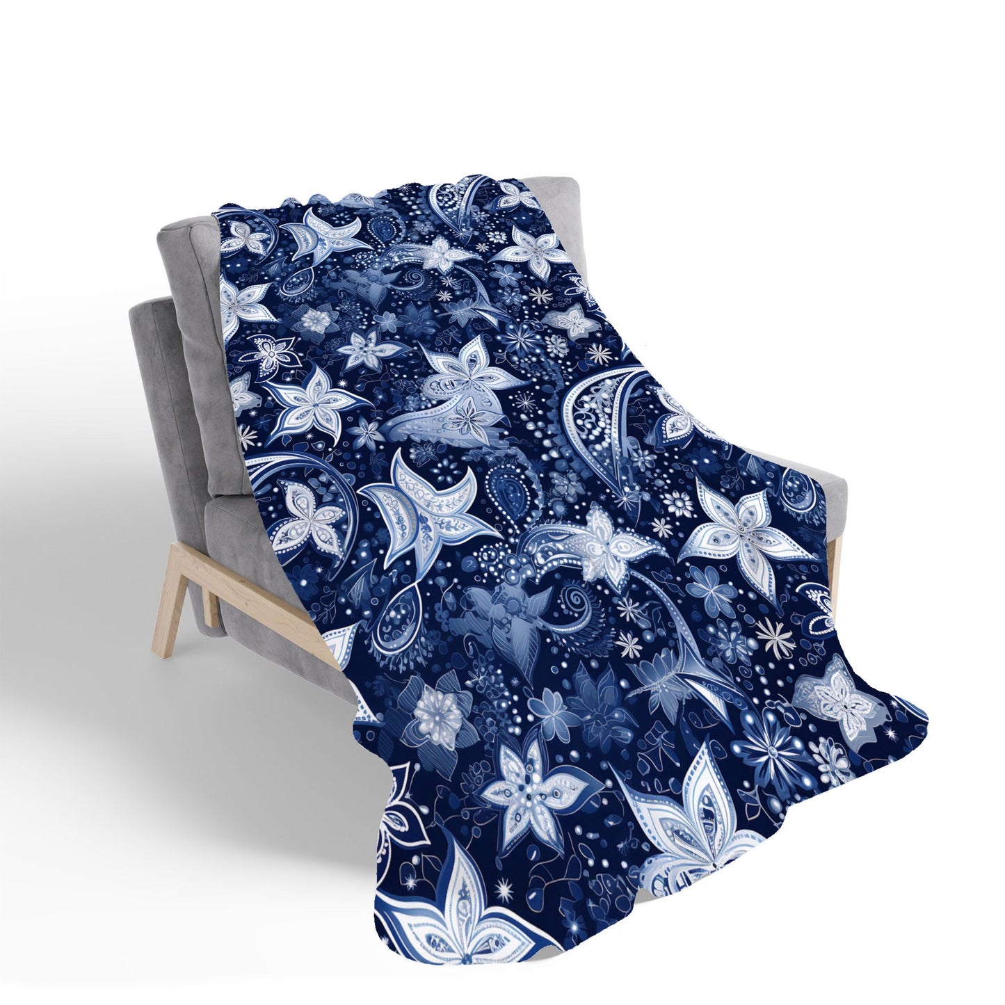 Paisley Christmas Stars Blue Sherpa Blanket
