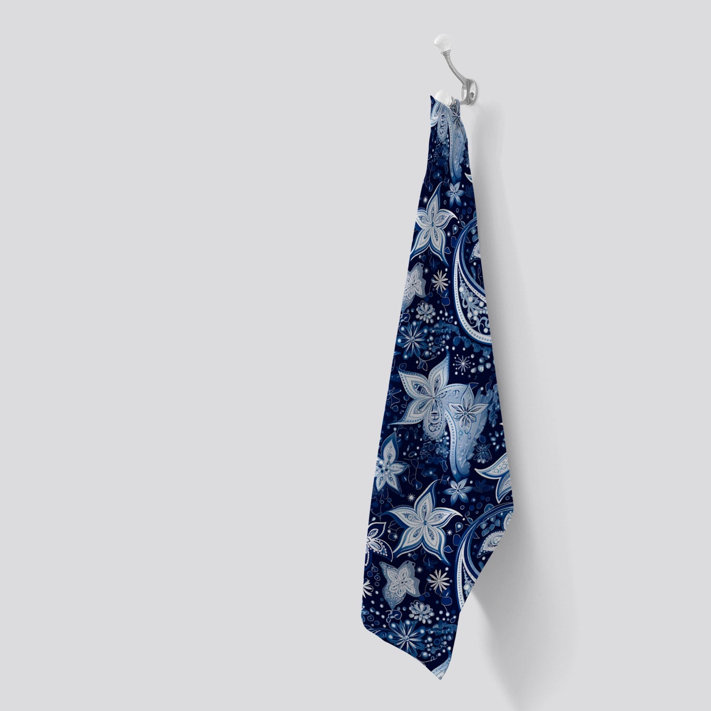 Paisley Christmas Stars Blue Tea Towel