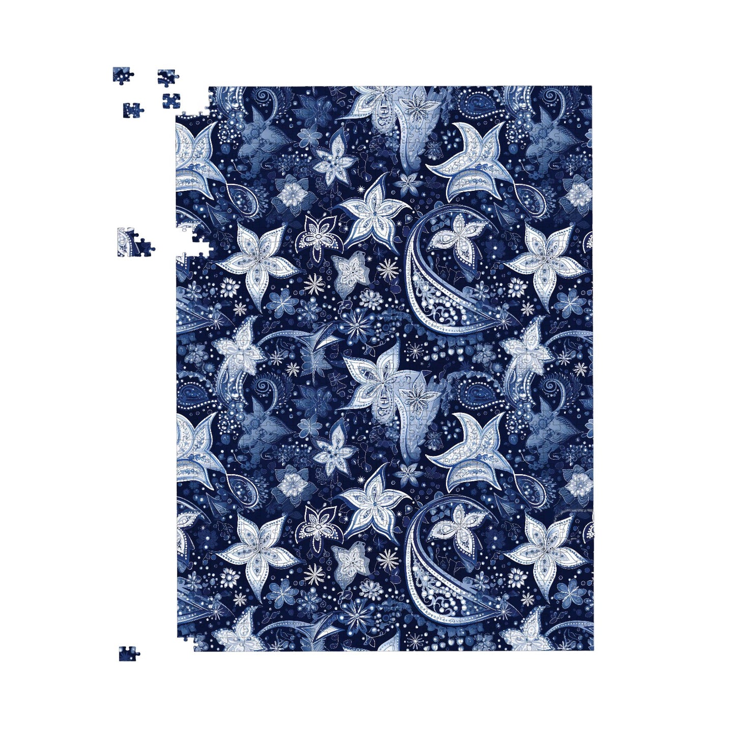 Paisley Christmas Stars Blue Jigsaw Puzzle