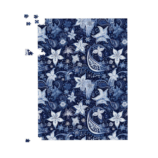 Paisley Christmas Stars Blue Jigsaw Puzzle