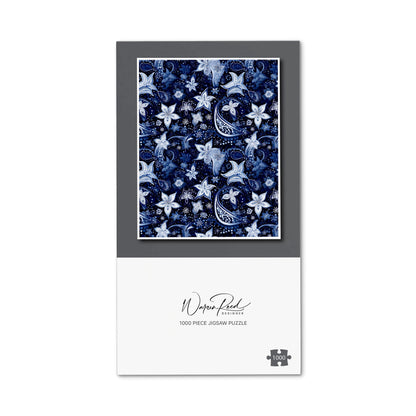 Paisley Christmas Stars Blue Jigsaw Puzzle