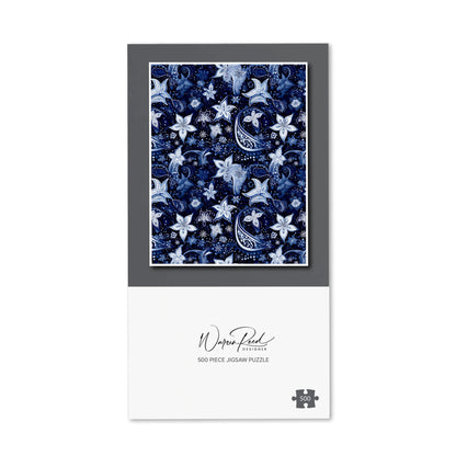 Paisley Christmas Stars Blue Jigsaw Puzzle