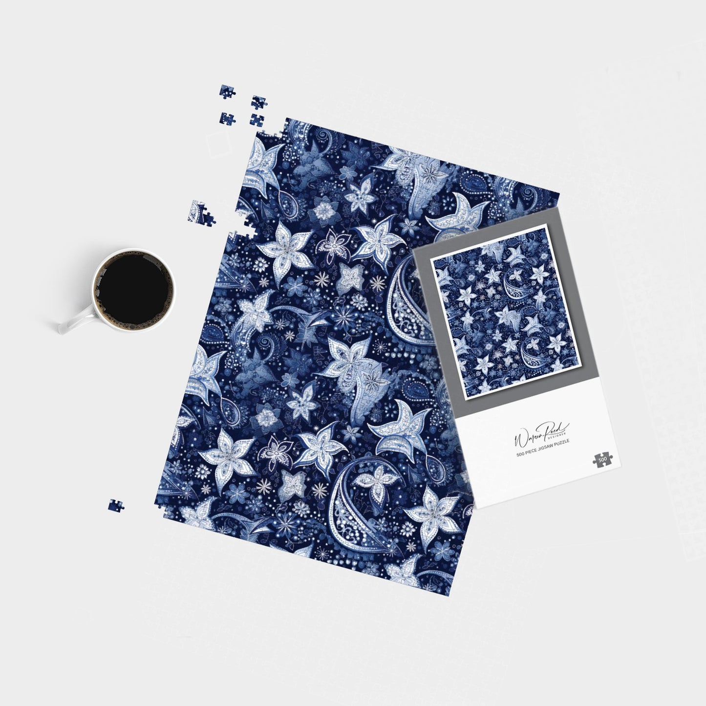 Paisley Christmas Stars Blue Jigsaw Puzzle