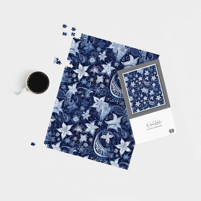 Paisley Christmas Stars Blue Jigsaw Puzzle