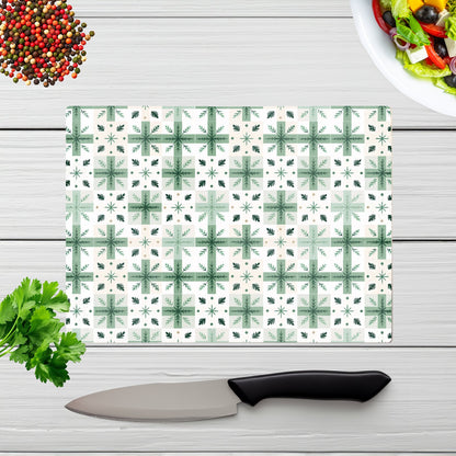 Christmas Quilting Squares Geometric Glass Chopping Board