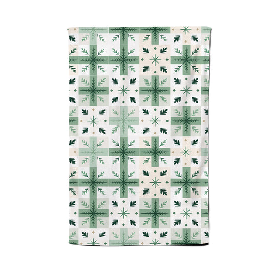Christmas Quilting Squares, Green And White, Geometric Tea Towel