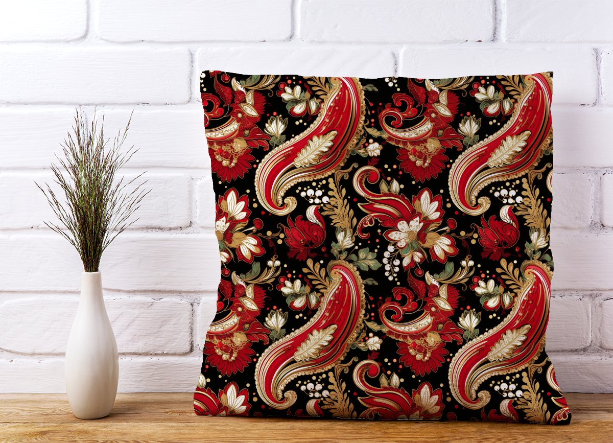 Paisley Christmas Stars Red Cushions