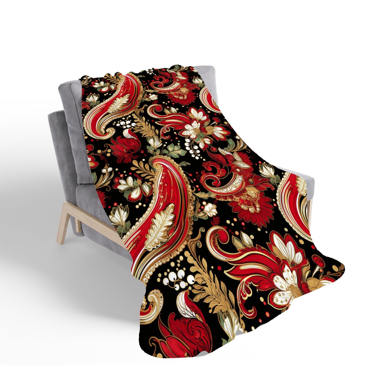 Paisley Christmas Stars Red Sherpa Blanket