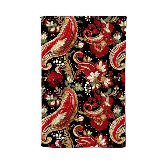 Paisley Christmas Stars Red Tea Towel