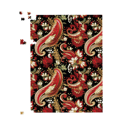 Paisley Christmas Stars Red Jigsaw Puzzle