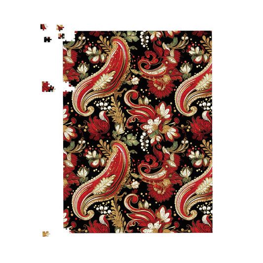 Paisley Christmas Stars Red Jigsaw Puzzle