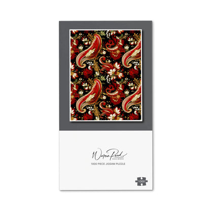 Paisley Christmas Stars Red Jigsaw Puzzle