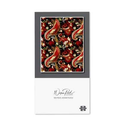 Paisley Christmas Stars Red Jigsaw Puzzle