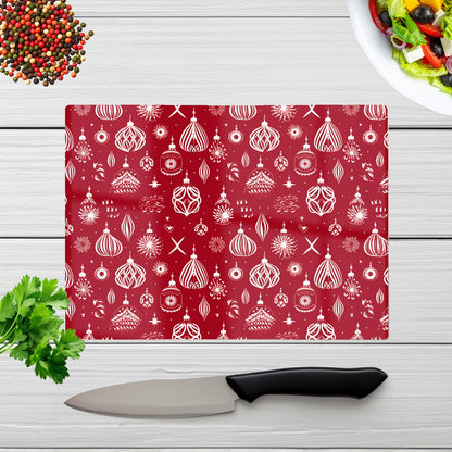 Red Christmas Decorations Pattern Glass Chopping Board