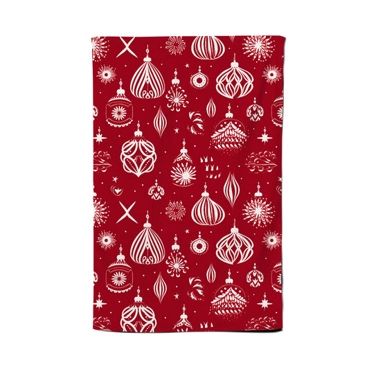 Red Christmas Decorations Pattern Tea Towel