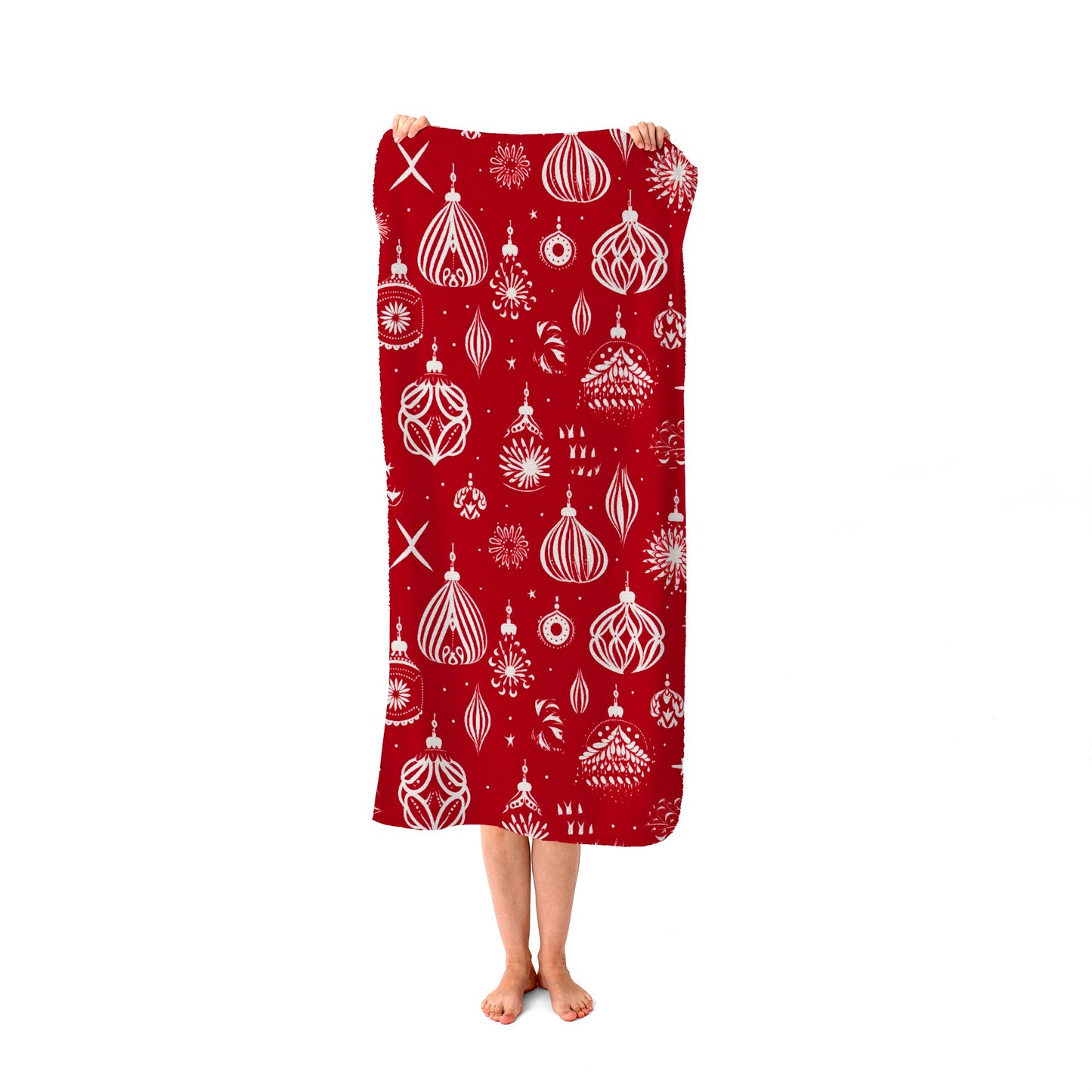 Red Christmas Decorations Pattern Beach Towel