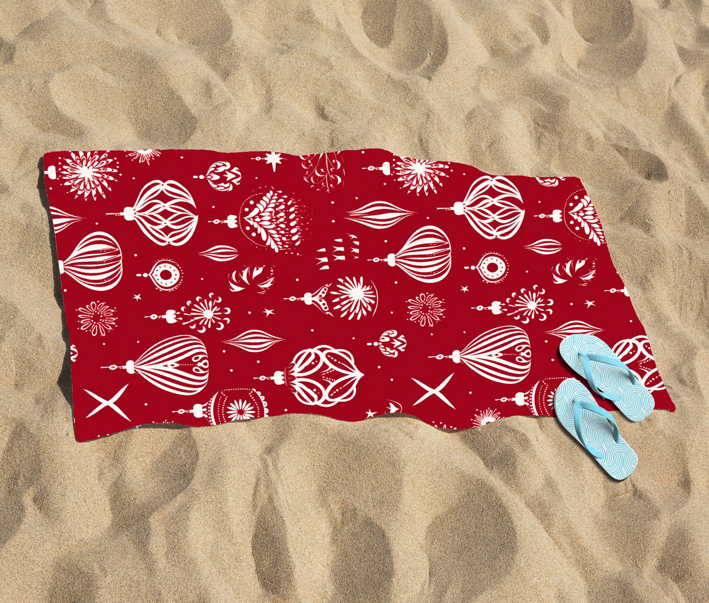 Red Christmas Decorations Pattern Beach Towel