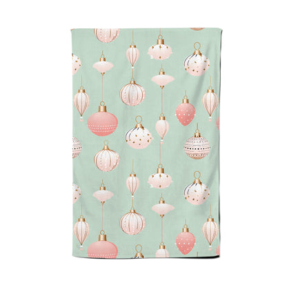 Christmas Decorations Pink And Green Tea Towel