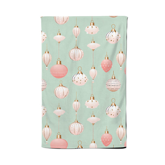 Christmas Decorations Pink And Green Tea Towel