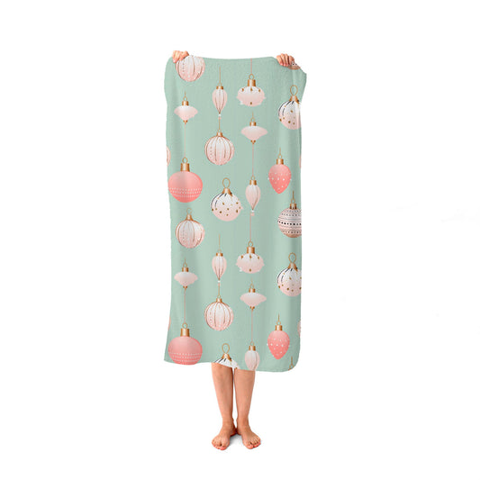 Christmas Decorations Pink And Green Beach Towel